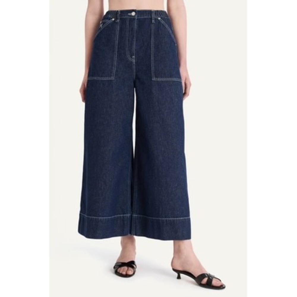 Merlette Violette Jean Dark Denim Blue Wide Leg High Rise Contrast Stitch 27